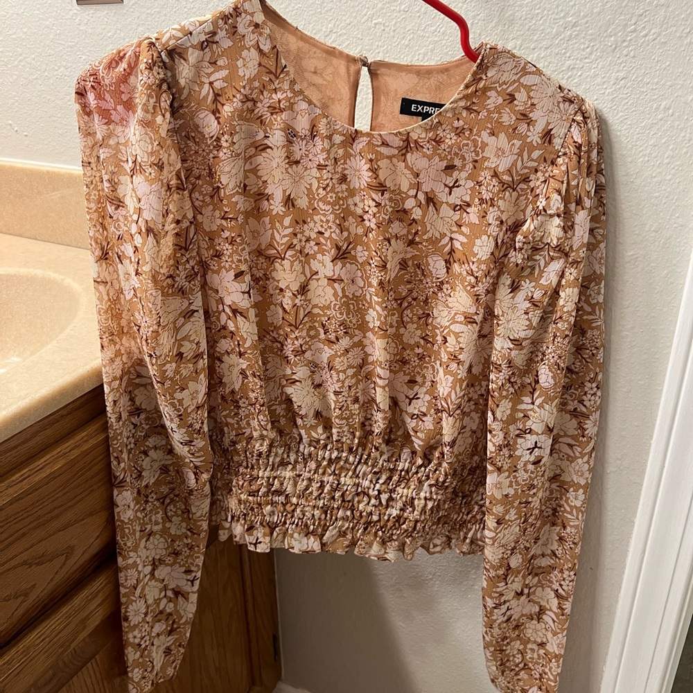Express Floral Patterned Blouse - Tan
